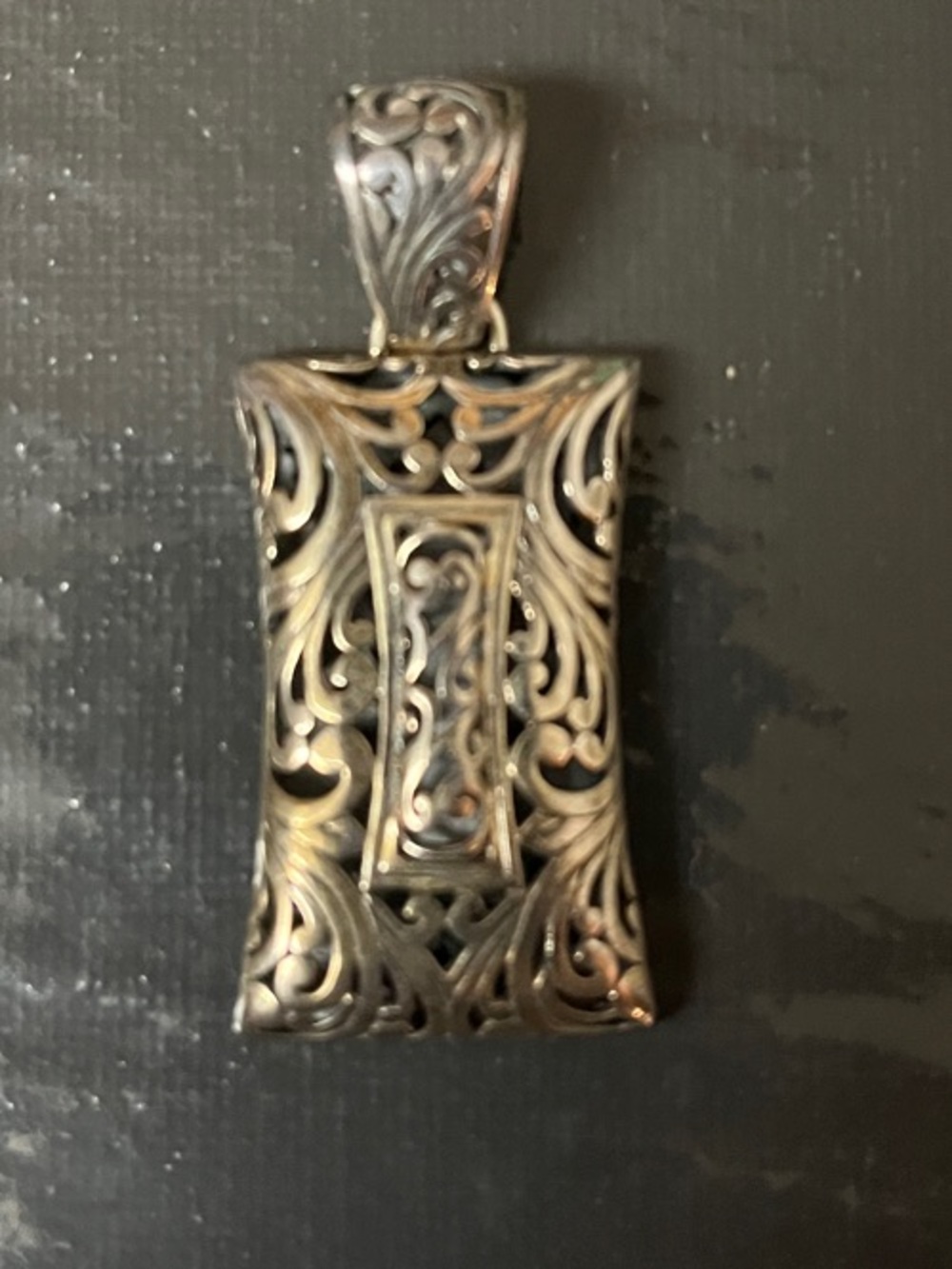 Intricate Filigree Rectangular 92.5 % pure Silver Pendant - Black Silver Tone